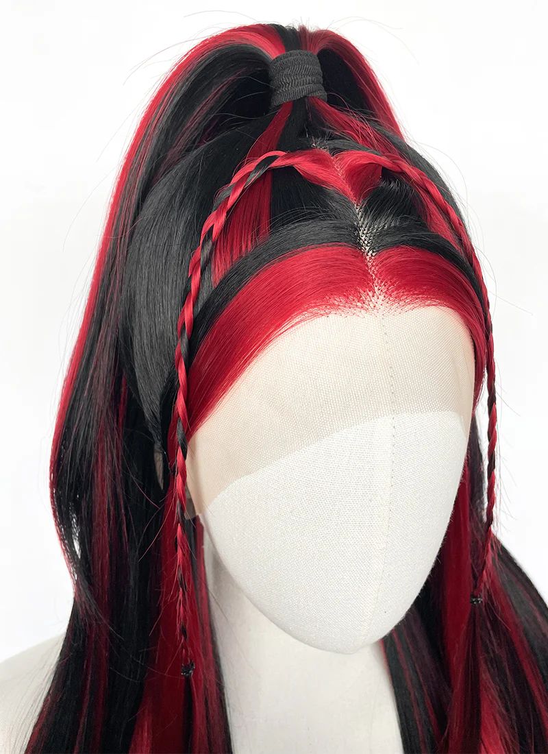 Black Mixed Red Braided Lace Front Synthetic Wig LF2148 - Image 9