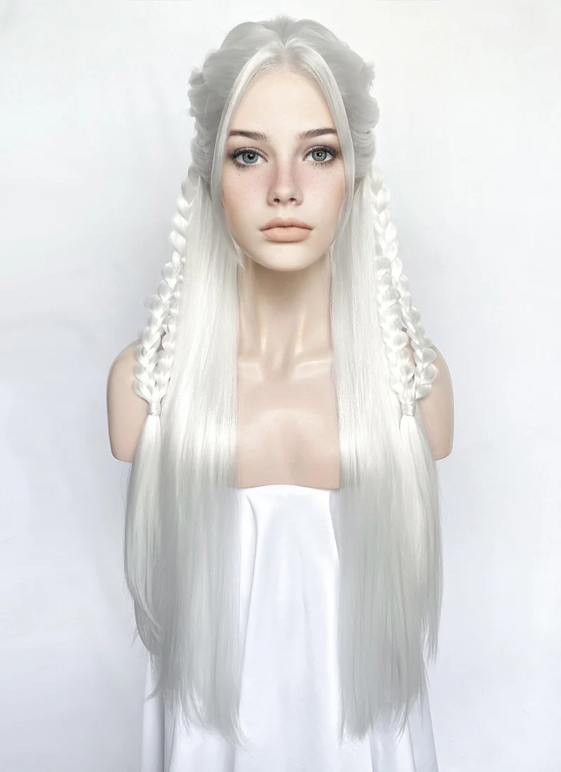 White Braided Yaki Lace Front Synthetic Wig LF2153 - Image 2