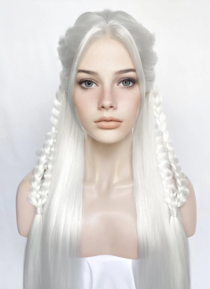 White Braided Yaki Lace Front Synthetic Wig LF2153 - Image 3