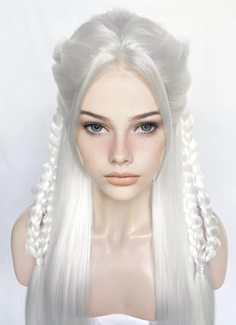 White Braided Yaki Lace Front Synthetic Wig LF2153 - Image 4