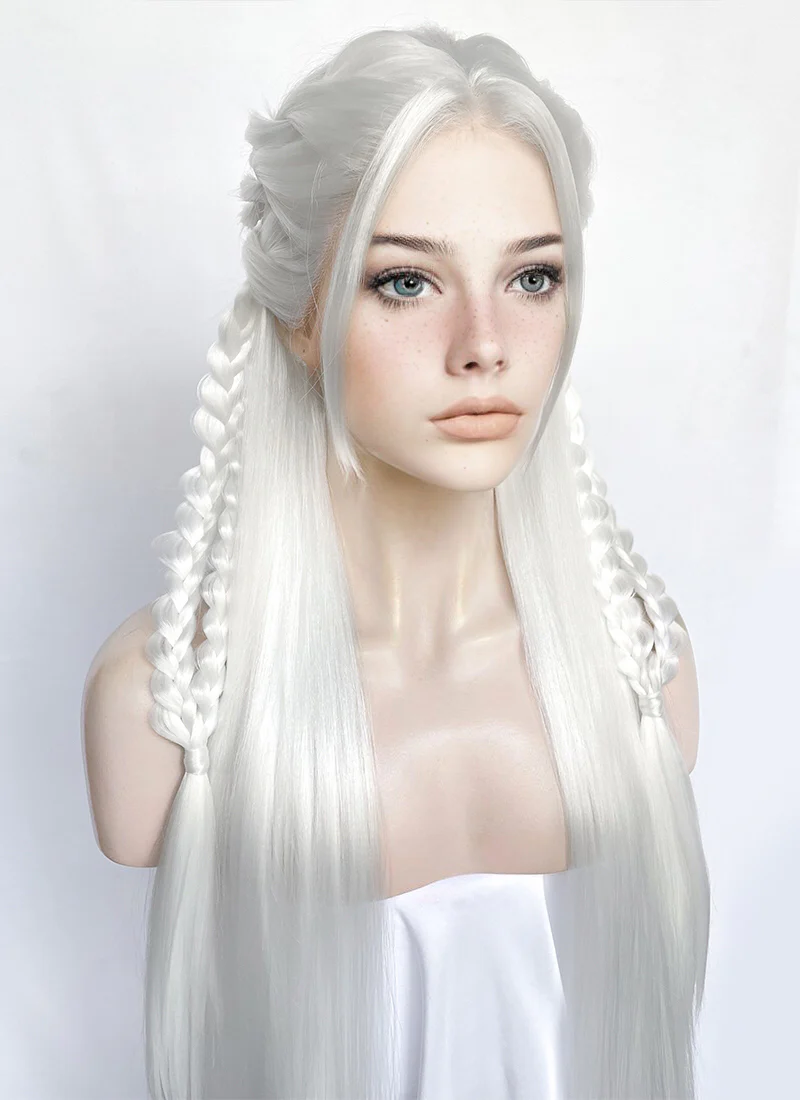 White Braided Yaki Lace Front Synthetic Wig LF2153 - Image 6