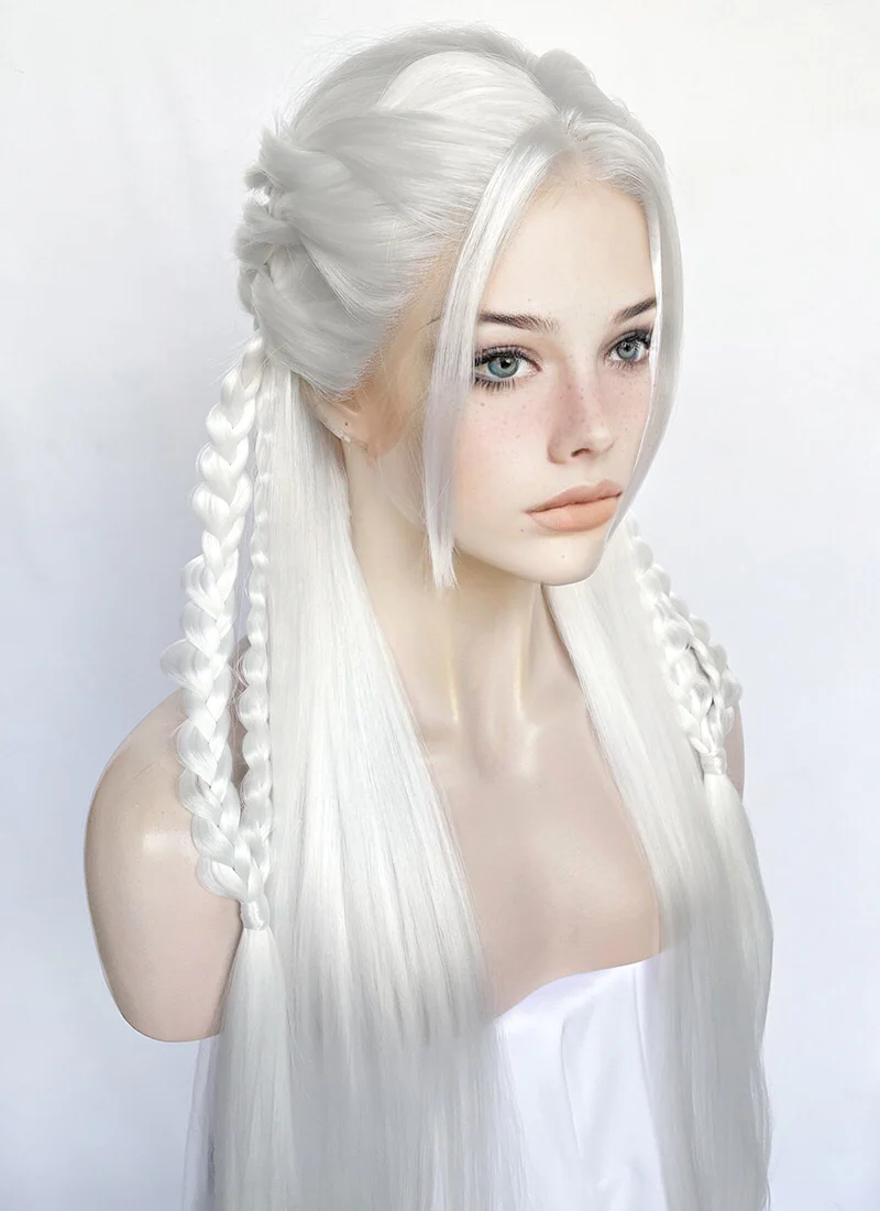 White Braided Yaki Lace Front Synthetic Wig LF2153 - Image 7