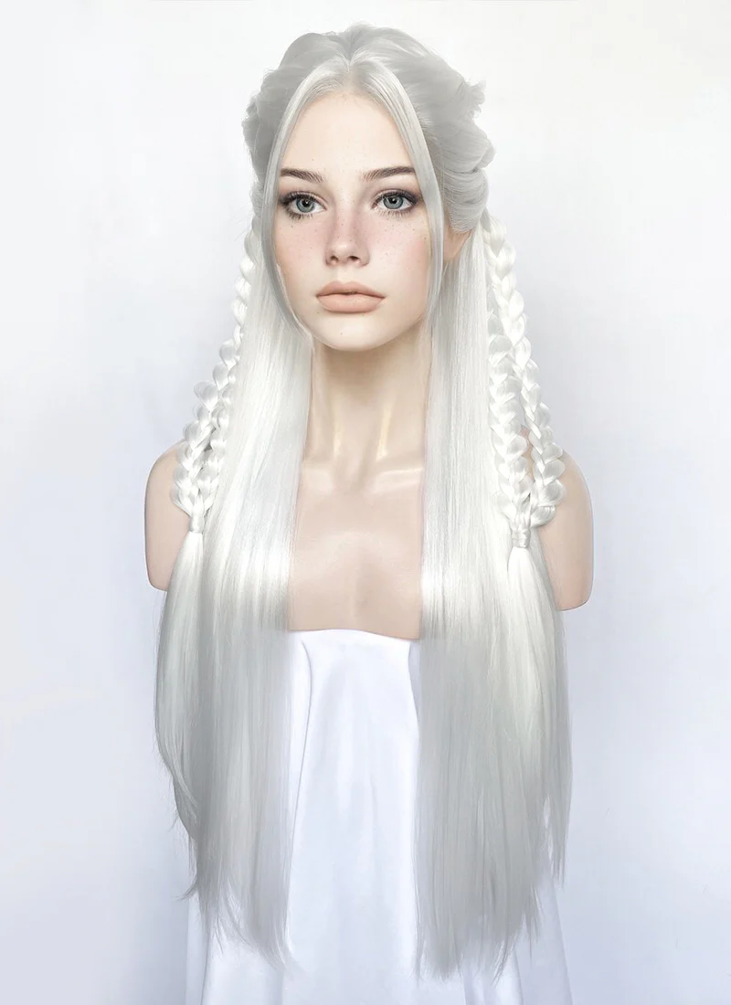 White Braided Yaki Lace Front Synthetic Wig LF2153 - Image 8