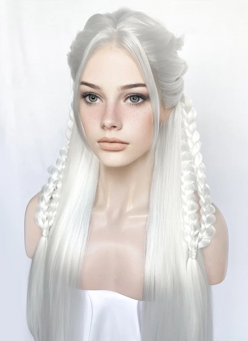 White Braided Yaki Lace Front Synthetic Wig LF2153 - Image 9