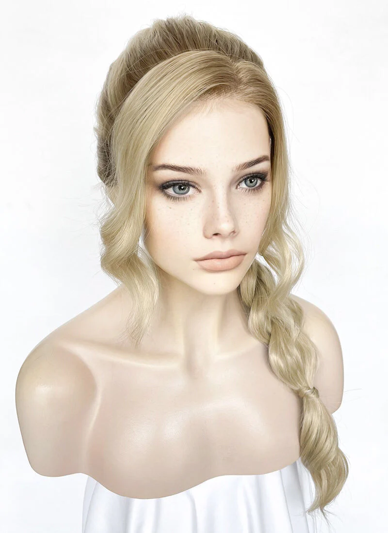 Ash Blonde With Brown Roots Braided Lace Front Synthetic Wig LF2163 - Image 6