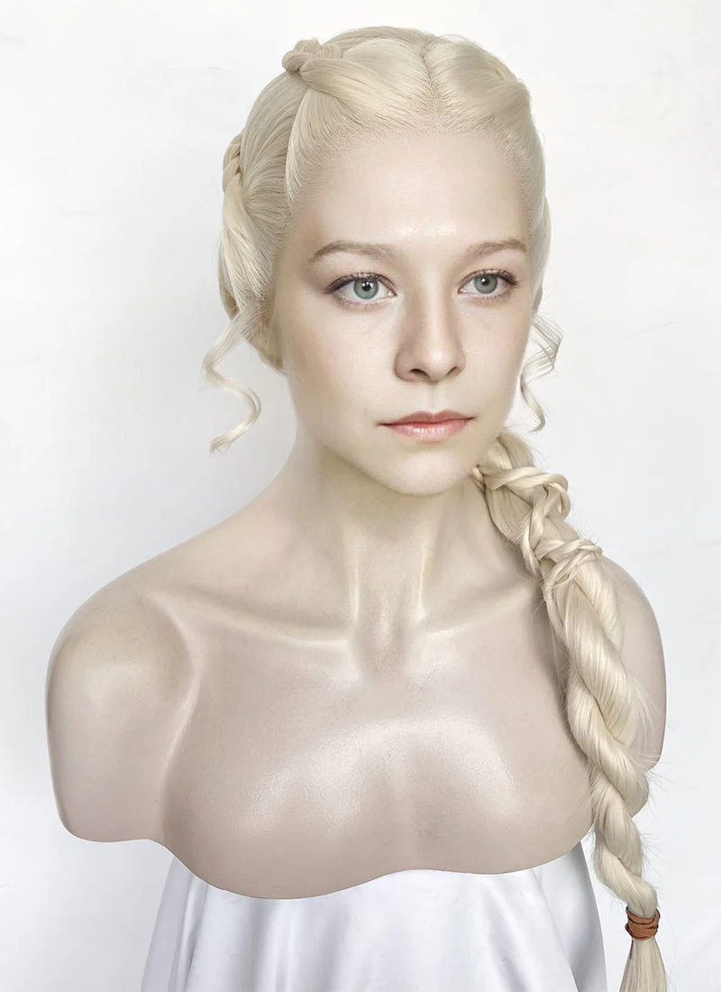 House of the Dragon Queen Rhaenyra Targaryen Platinum Blonde Braided Lace Front Synthetic Wig LF2169 - Image 6