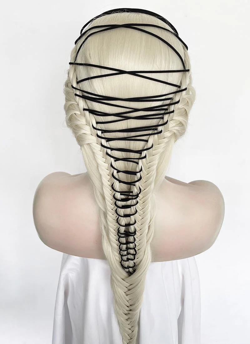Lady Gaga Platinum Blonde Braided Lace Front Synthetic Wig LF2182 - Image 10