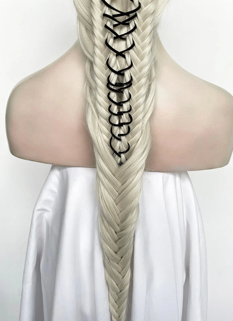 Lady Gaga Platinum Blonde Braided Lace Front Synthetic Wig LF2182 - Image 11