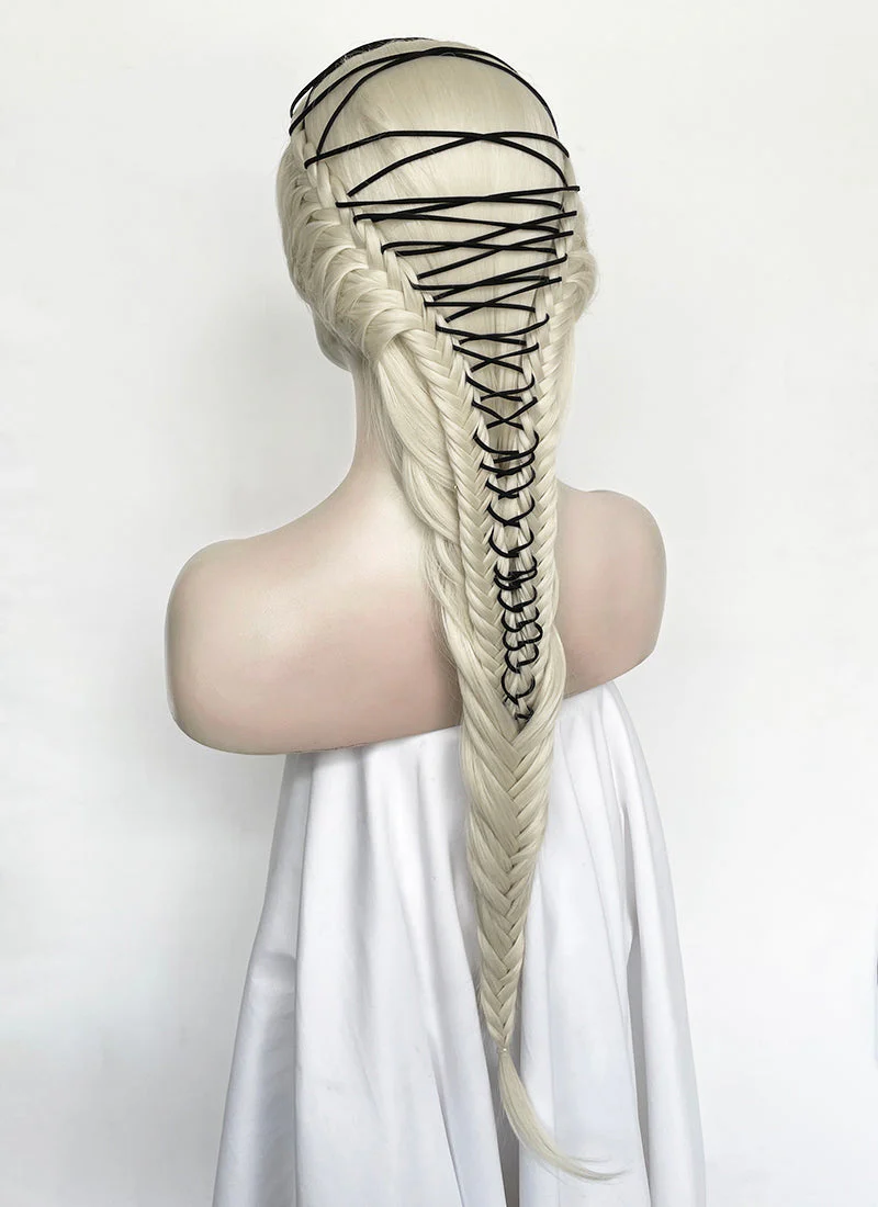 Lady Gaga Platinum Blonde Braided Lace Front Synthetic Wig LF2182 - Image 12