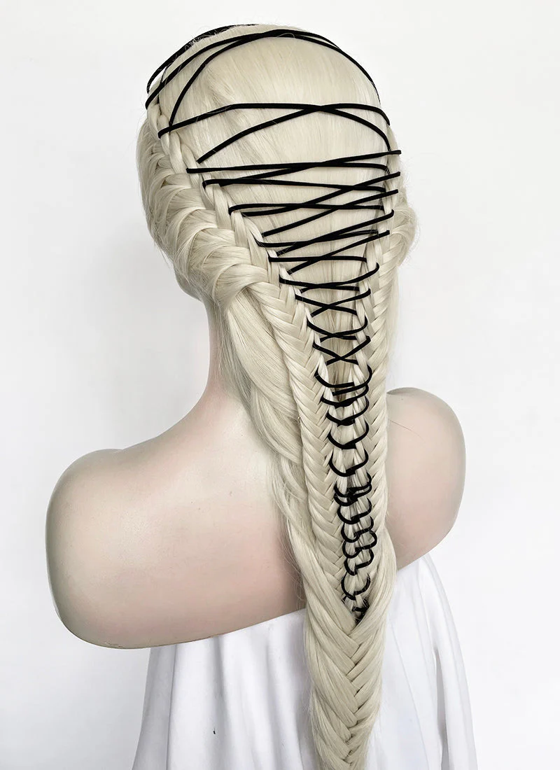 Lady Gaga Platinum Blonde Braided Lace Front Synthetic Wig LF2182 - Image 13