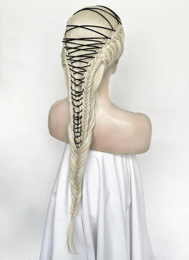 Lady Gaga Platinum Blonde Braided Lace Front Synthetic Wig LF2182 - Image 14