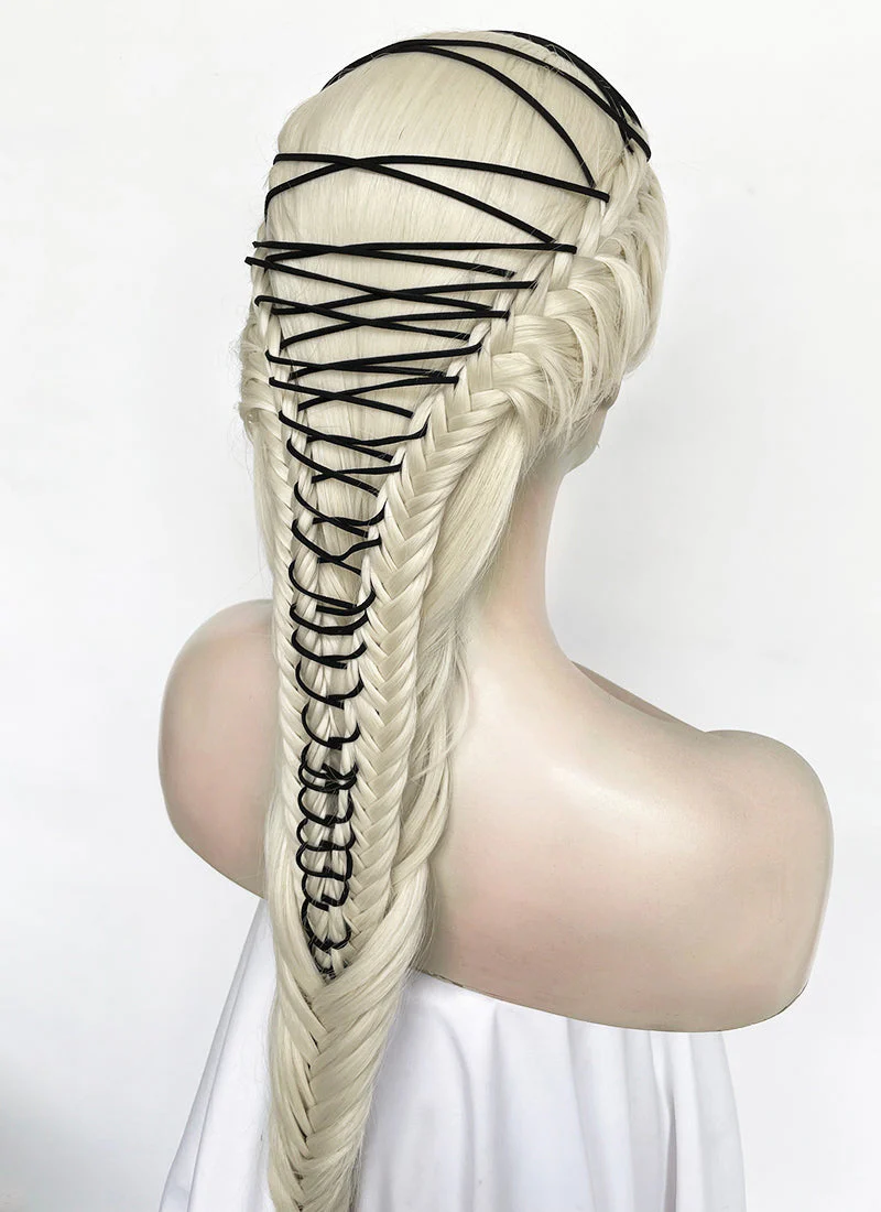 Lady Gaga Platinum Blonde Braided Lace Front Synthetic Wig LF2182 - Image 15