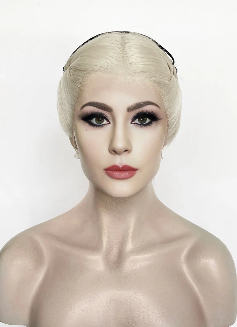 Lady Gaga Platinum Blonde Braided Lace Front Synthetic Wig LF2182 - Image 2