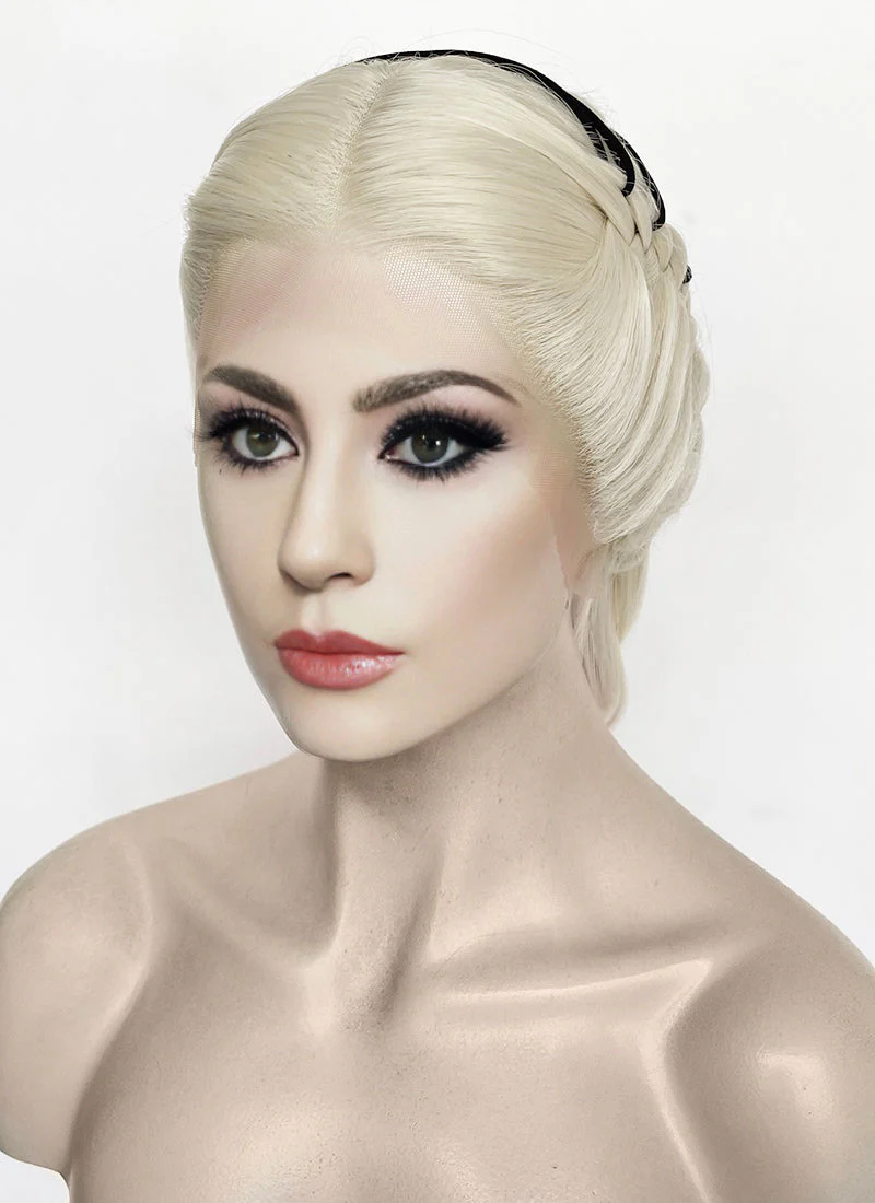 Lady Gaga Platinum Blonde Braided Lace Front Synthetic Wig LF2182 - Image 4