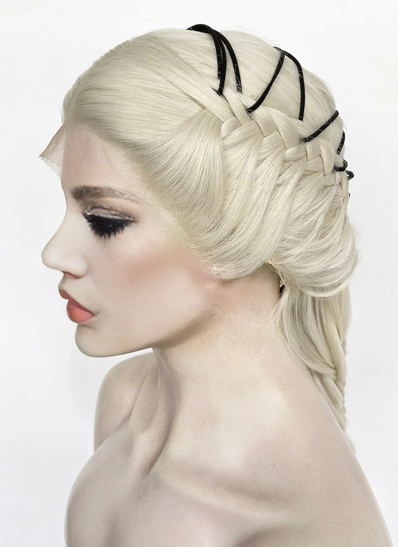 Lady Gaga Platinum Blonde Braided Lace Front Synthetic Wig LF2182 - Image 5