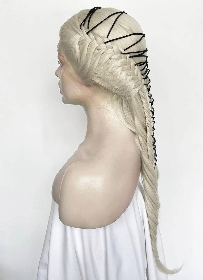 Lady Gaga Platinum Blonde Braided Lace Front Synthetic Wig LF2182 - Image 7