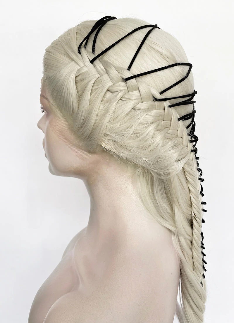 Lady Gaga Platinum Blonde Braided Lace Front Synthetic Wig LF2182 - Image 8