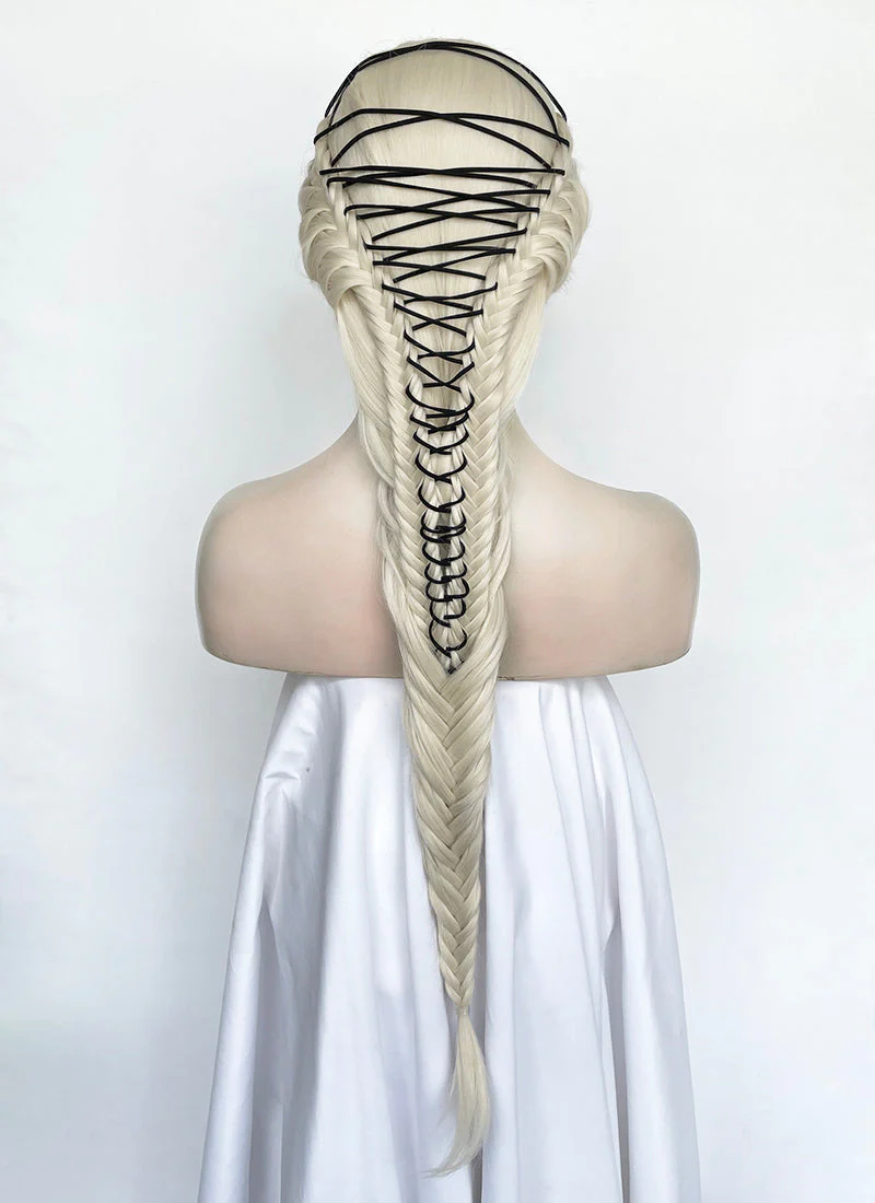 Lady Gaga Platinum Blonde Braided Lace Front Synthetic Wig LF2182 - Image 9