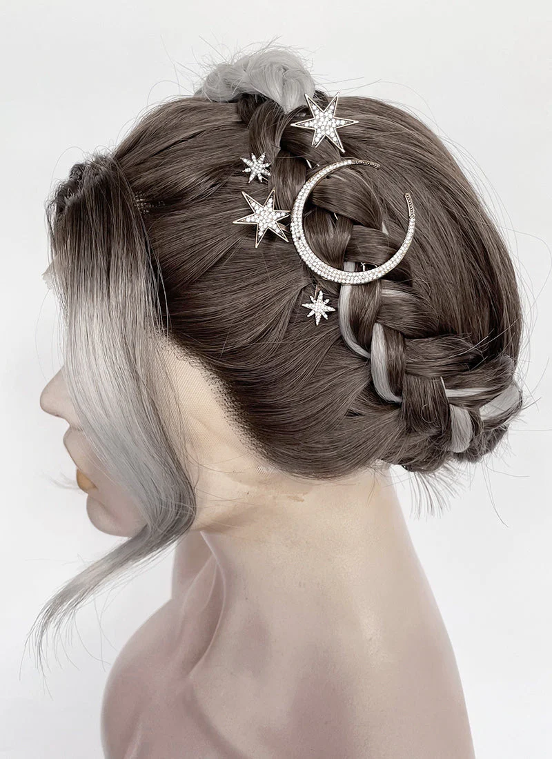 Fourth Wing Violet Sorrengail Brunette Silver Grey Ombre Braided Lace Front Synthetic Wig LF2188 - Image 7