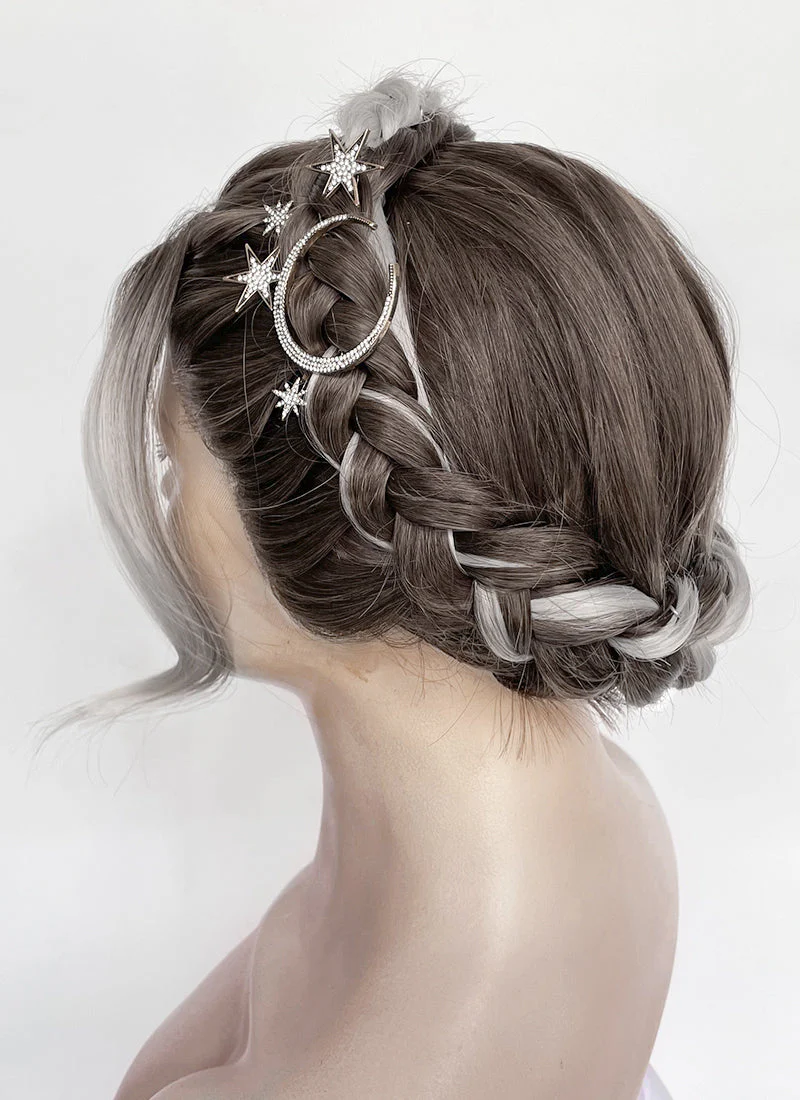 Fourth Wing Violet Sorrengail Brunette Silver Grey Ombre Braided Lace Front Synthetic Wig LF2188 - Image 8