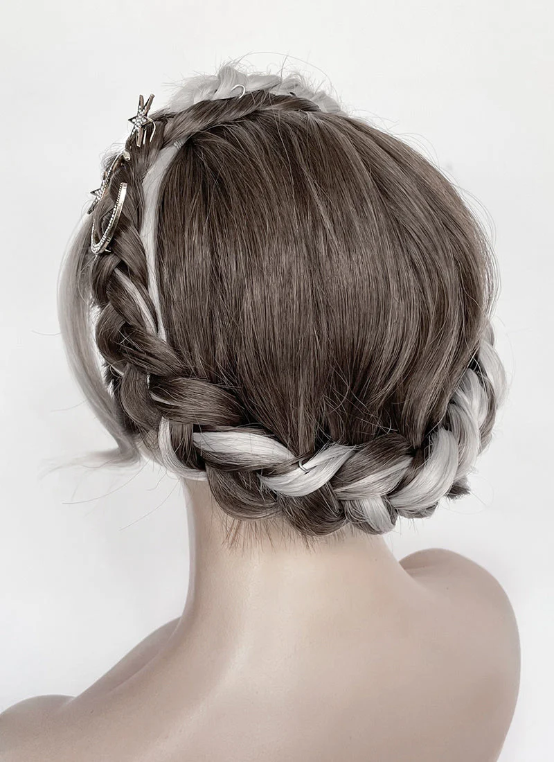 Fourth Wing Violet Sorrengail Brunette Silver Grey Ombre Braided Lace Front Synthetic Wig LF2188 - Image 9