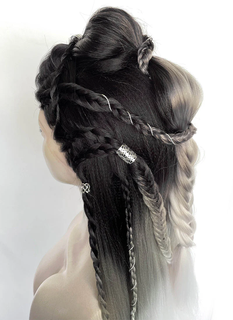 Black Grey White Ombre Braided Yaki Lace Front Synthetic Wig LF2194 - Image 9