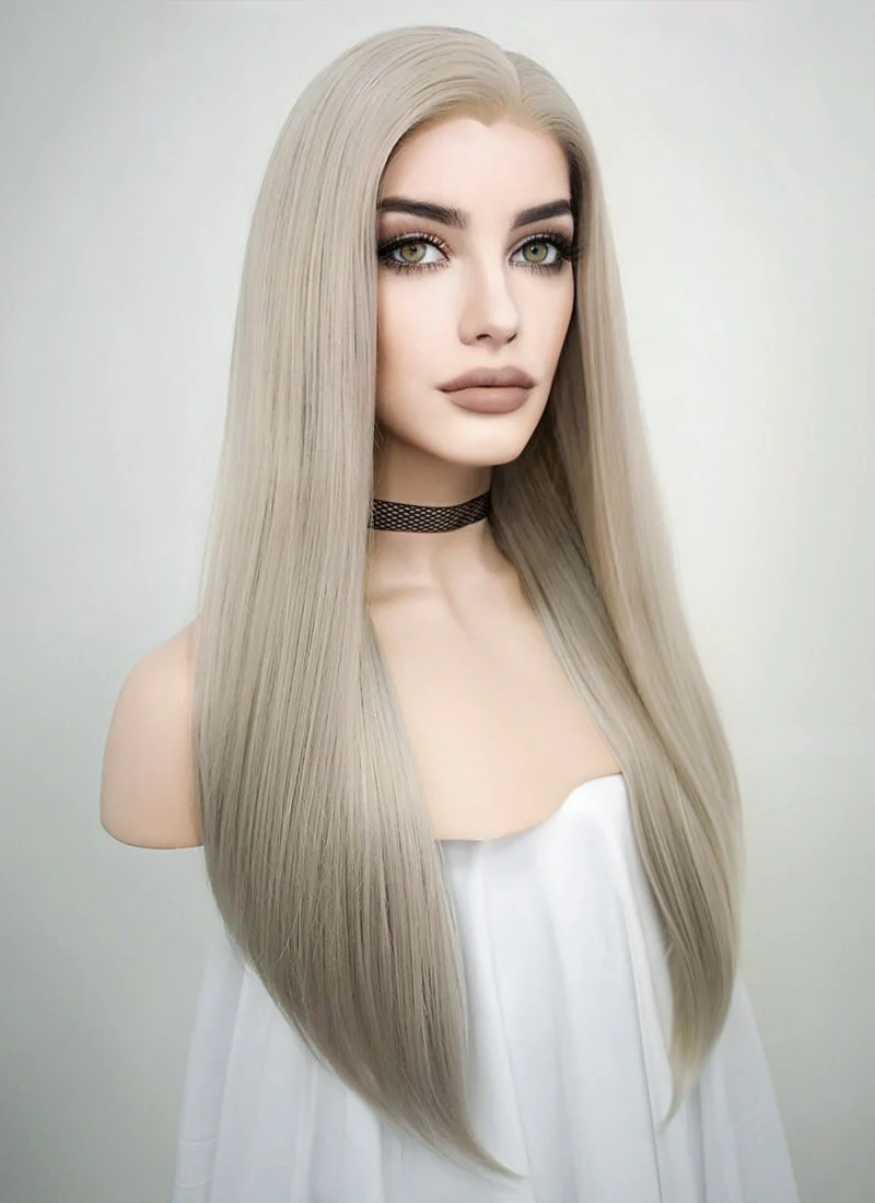 Pastel Blondish Grey Straight Lace Front Synthetic Wig LF238 - Image 3