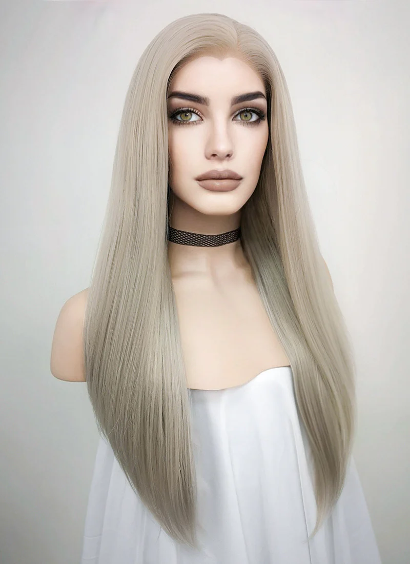 Pastel Blondish Grey Straight Lace Front Synthetic Wig LF238 - Image 4