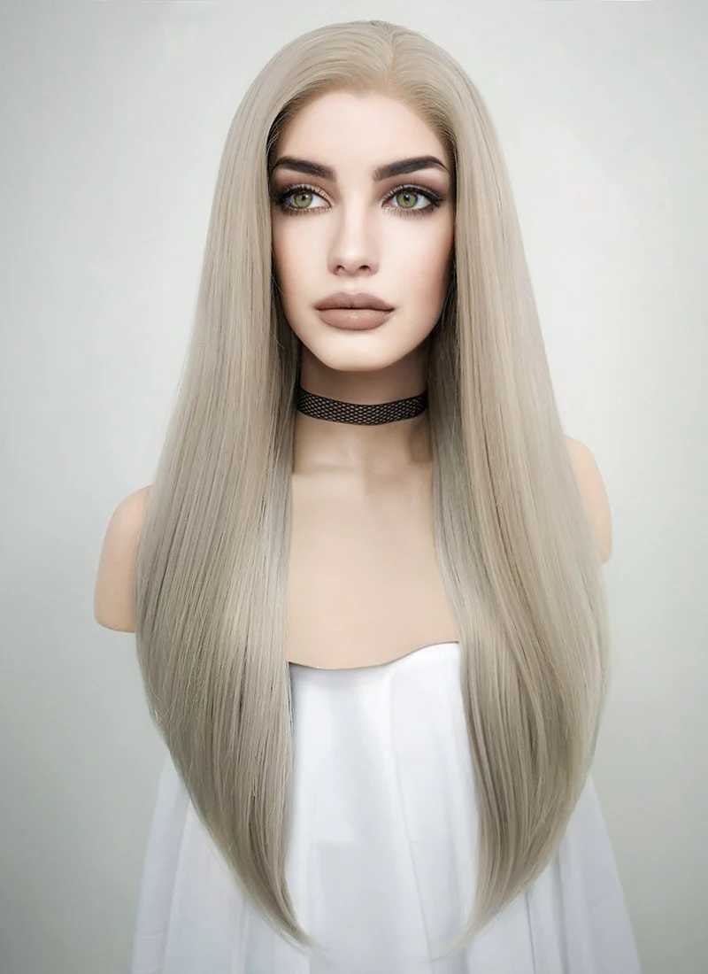 Pastel Blondish Grey Straight Lace Front Synthetic Wig LF238 - Image 5