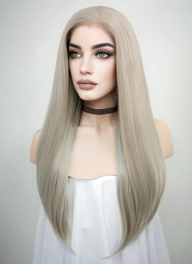 Pastel Blondish Grey Straight Lace Front Synthetic Wig LF238 - Image 6