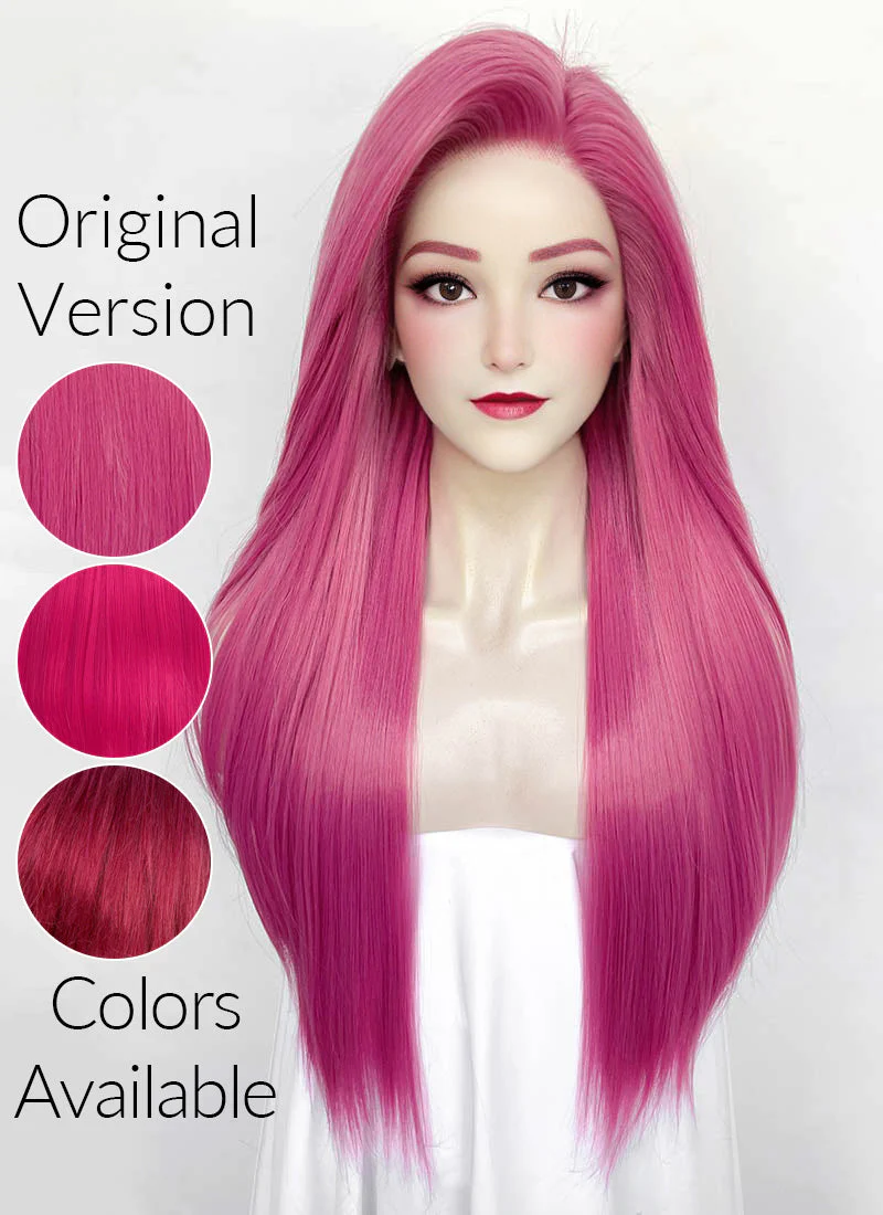 KPop Demon Hunters Mira Yaki Hot Pink Braided 13" x 6" Lace Top Synthetic Wig LF2513 - Image 2