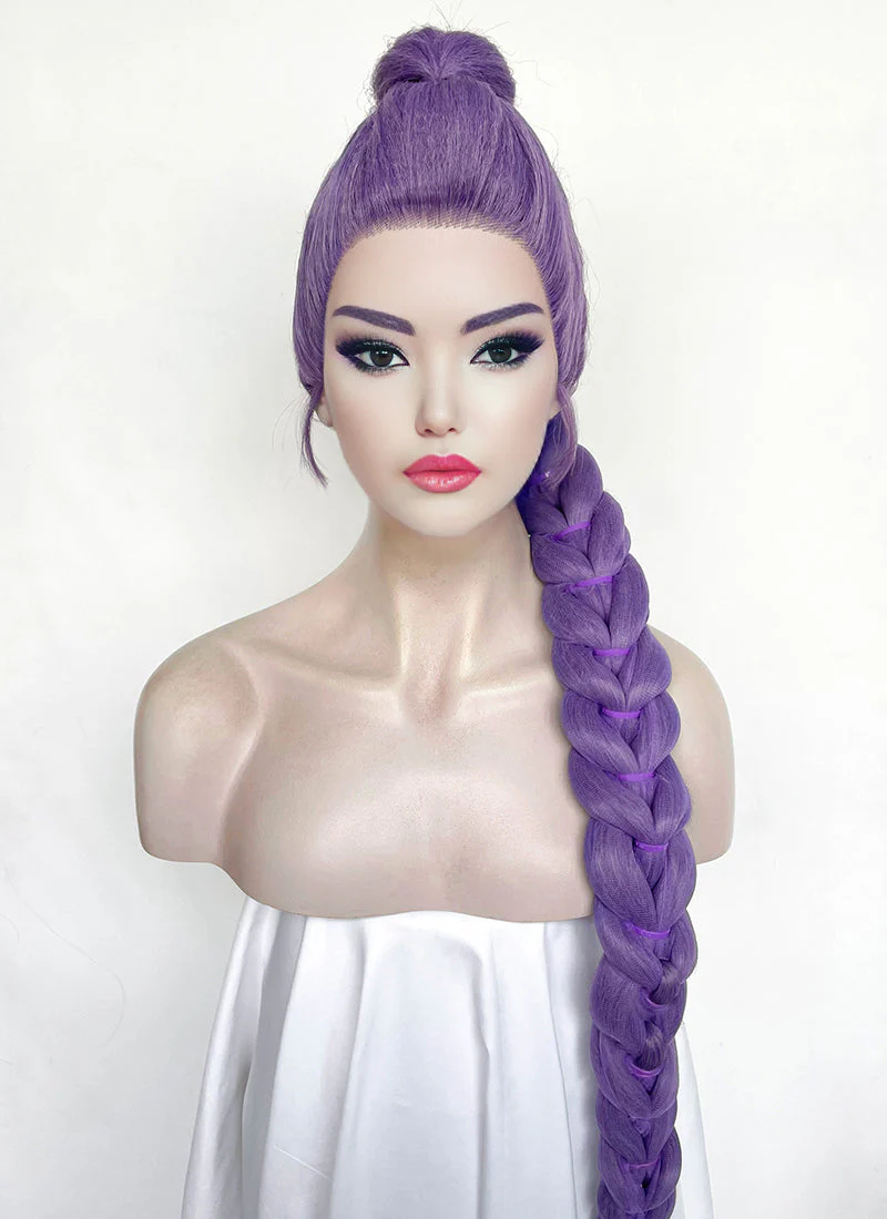 KPop Demon Hunters Rumi Pastel Purple Braided Lace Front Synthetic Wig LF2515 - Image 4