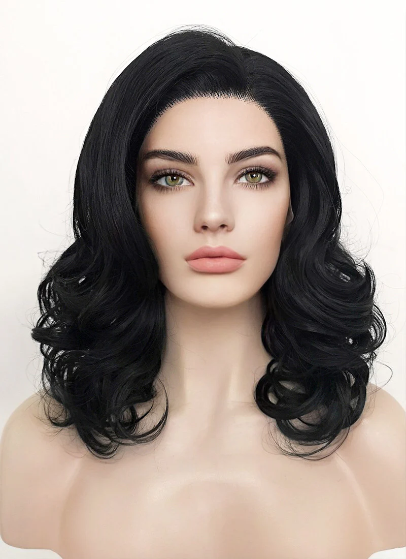 Jet Black Wavy Lace Front Synthetic Wig LF257 - Image 3
