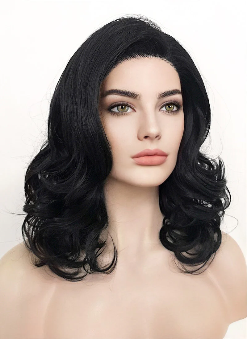 Jet Black Wavy Lace Front Synthetic Wig LF257 - Image 4