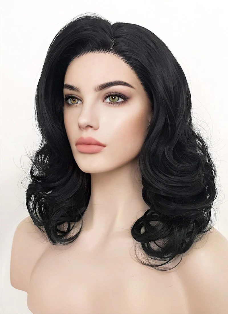 Jet Black Wavy Lace Front Synthetic Wig LF257 - Image 5