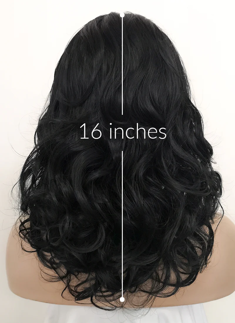 Jet Black Wavy Lace Front Synthetic Wig LF257 - Image 6