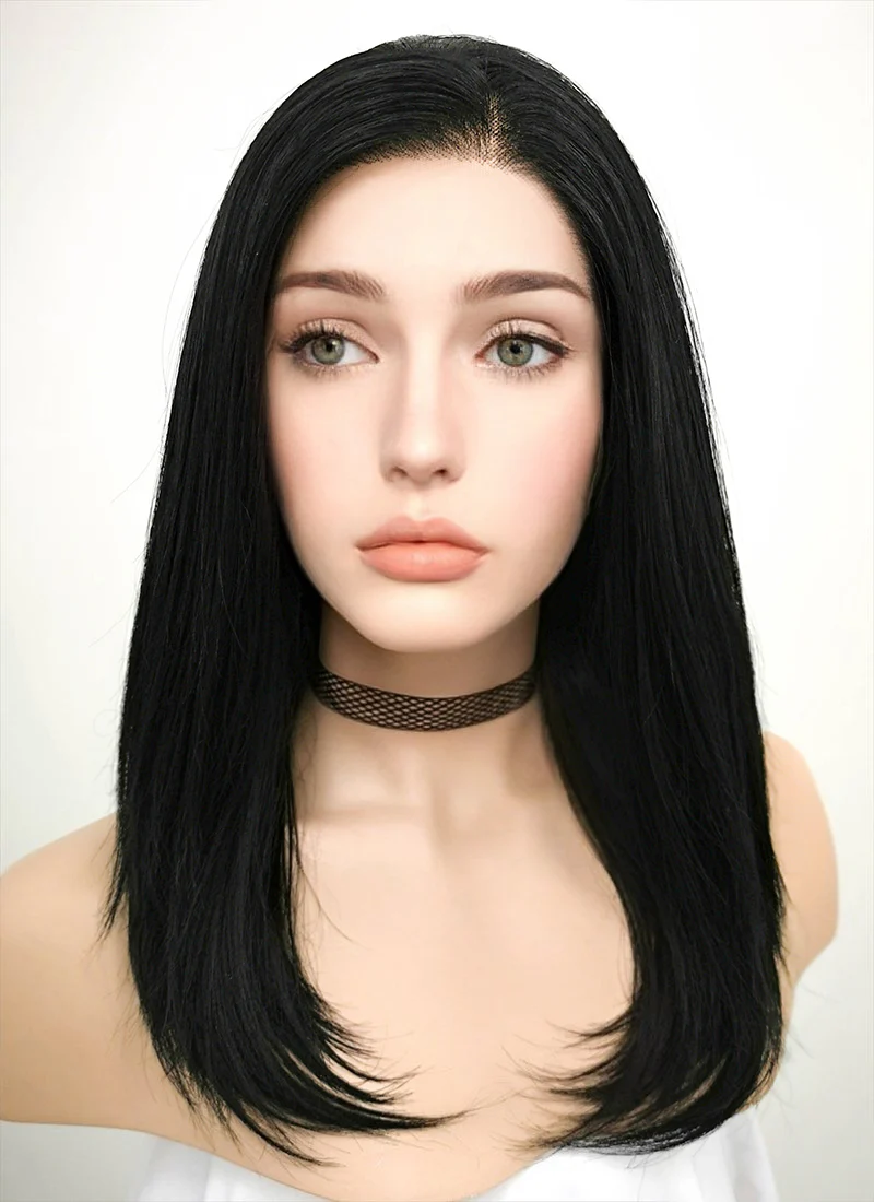 Jet Black Straight Bob Lace Front Synthetic Wig LF262 - Image 3