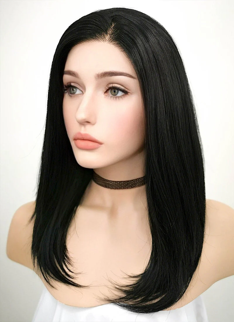 Jet Black Straight Bob Lace Front Synthetic Wig LF262 - Image 4