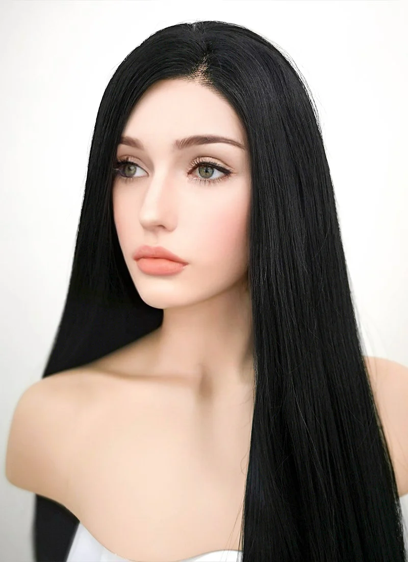 Straight Jet Black Lace Front Synthetic Wig LF327 - Image 7