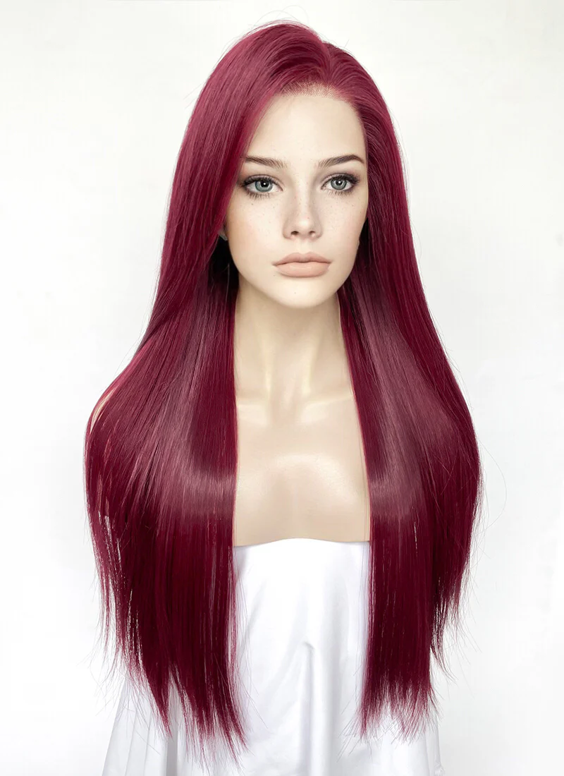 Burgundy Red Straight Lace Front Kanekalon Synthetic Hair Wig LF3335 - Image 2