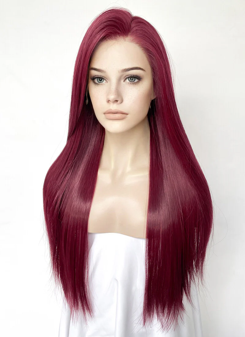 Burgundy Red Straight Lace Front Kanekalon Synthetic Hair Wig LF3335 - Image 3