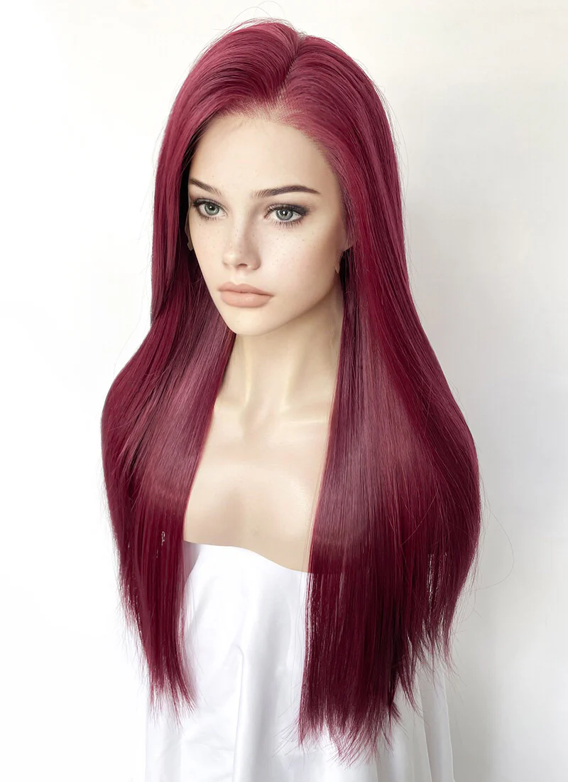 Burgundy Red Straight Lace Front Kanekalon Synthetic Hair Wig LF3335 - Image 4