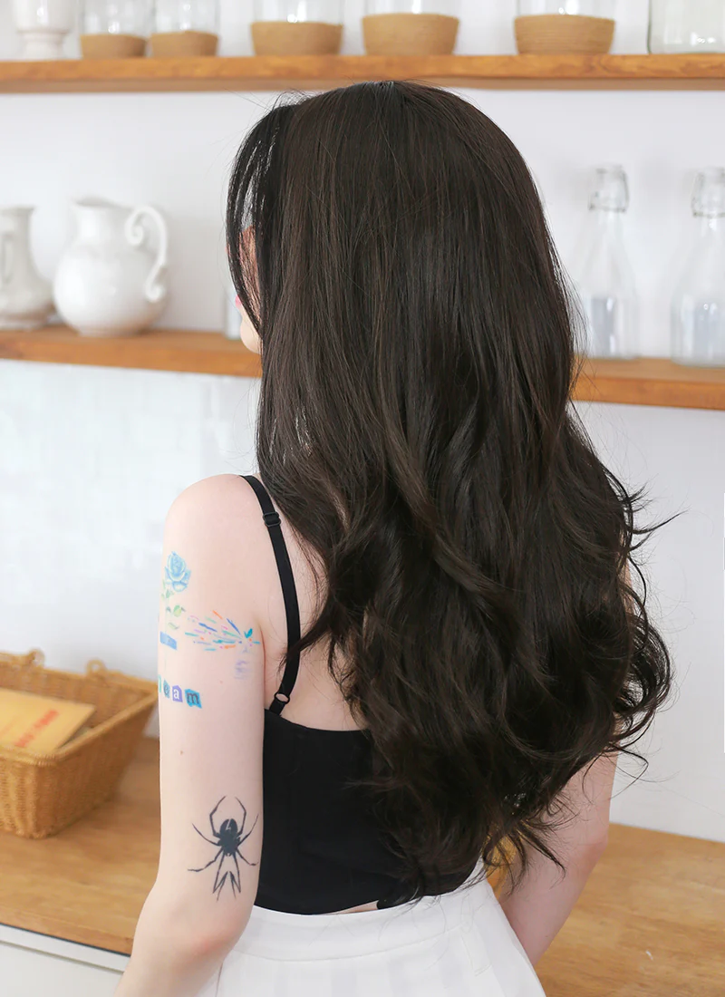 Brunette Curtain Bangs Wavy Lace Front Synthetic Hair Wig LF3337 - Image 6