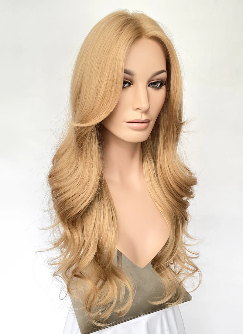 Golden Blonde Curtain Bangs Wavy Lace Front Synthetic Hair Wig LF3341 - Image 2