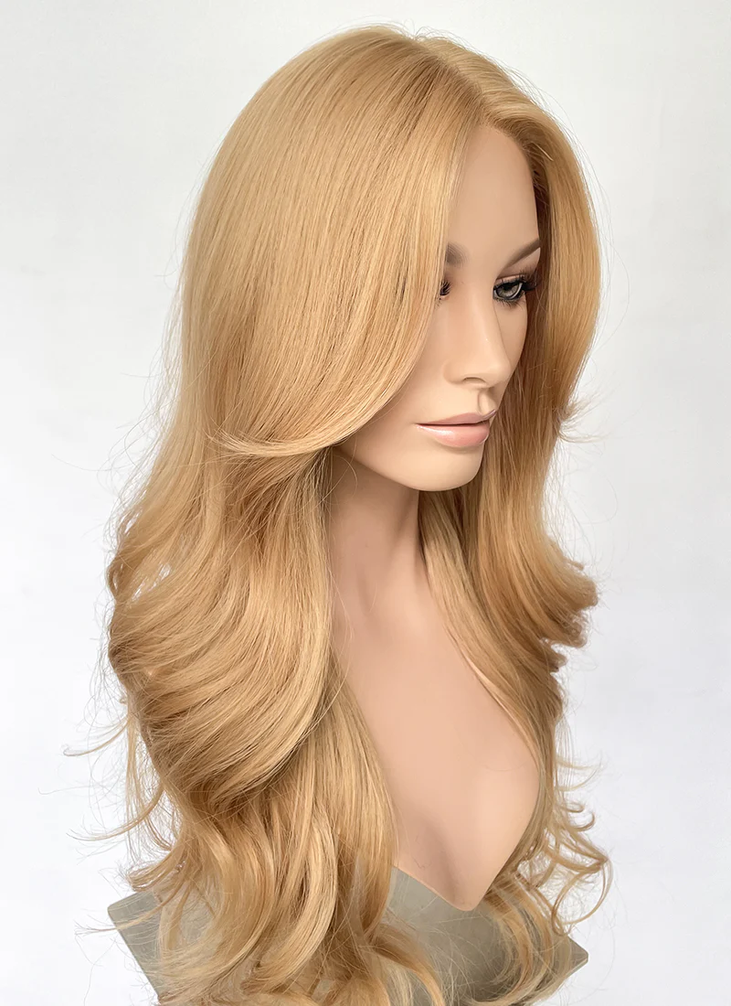 Golden Blonde Curtain Bangs Wavy Lace Front Synthetic Hair Wig LF3341 - Image 3