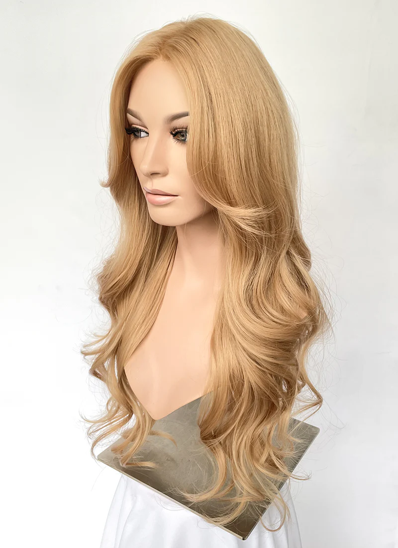 Golden Blonde Curtain Bangs Wavy Lace Front Synthetic Hair Wig LF3341 - Image 4