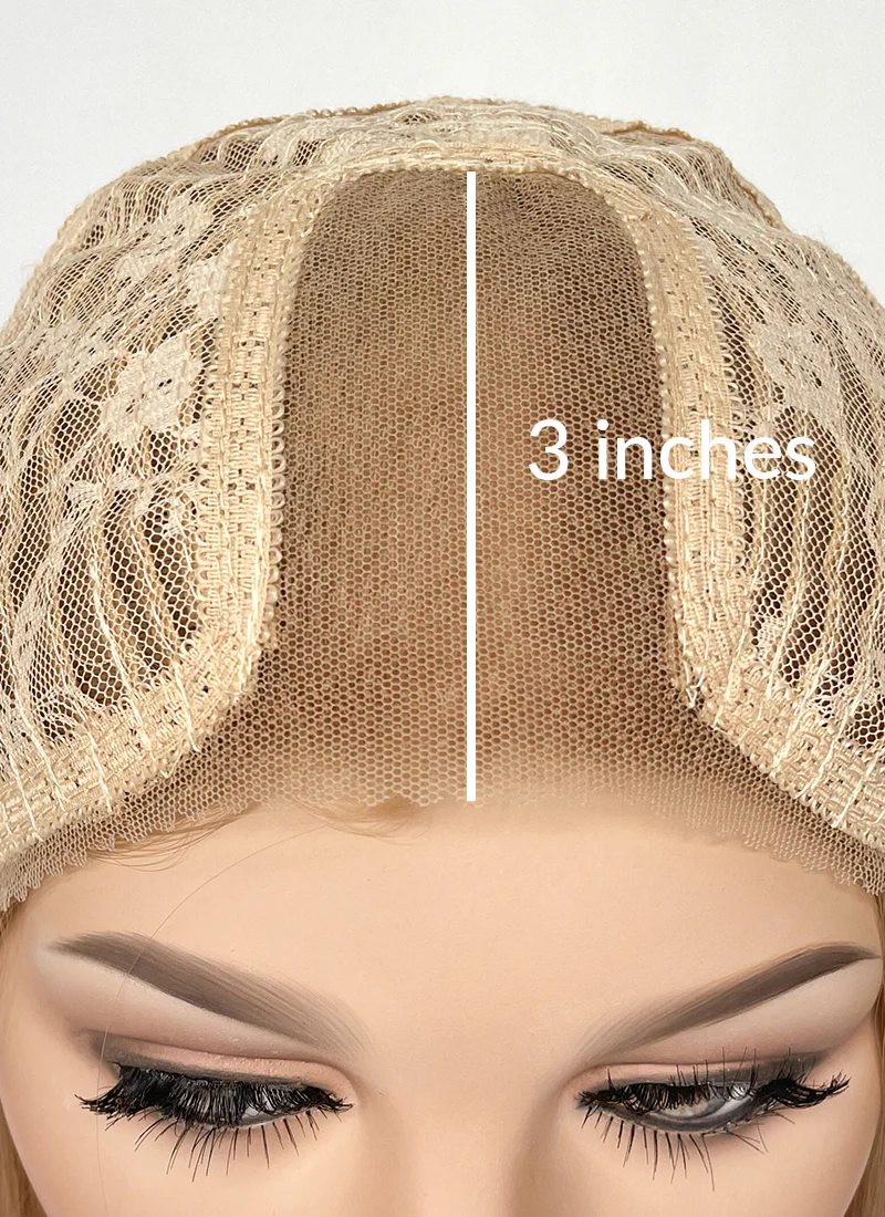Golden Blonde Curtain Bangs Wavy Lace Front Synthetic Hair Wig LF3341 - Image 5