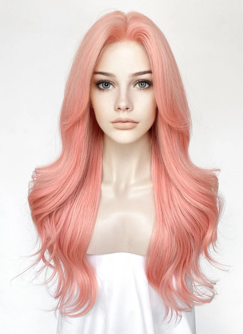 Pink Curtain Bangs Wavy Lace Front Synthetic Wig LF3347 - Image 3