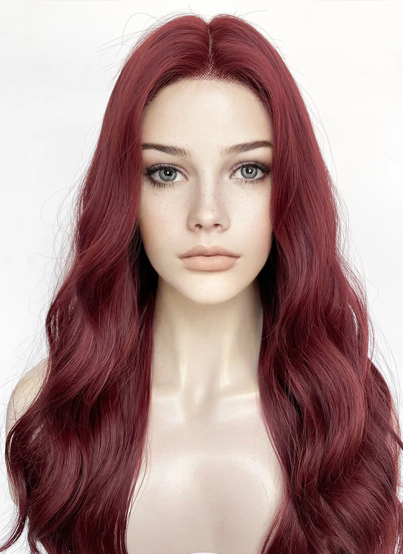 Burgundy Red Wavy Lace Front Synthetic Hair Wig LF3353 - Image 2