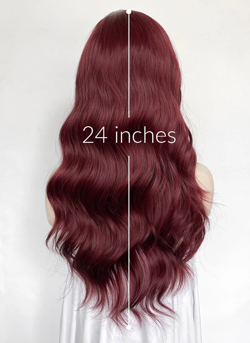 Burgundy Red Wavy Lace Front Synthetic Hair Wig LF3353 - Image 8
